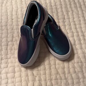 Vans Kids Shiny Teal Slip-On Sneakers